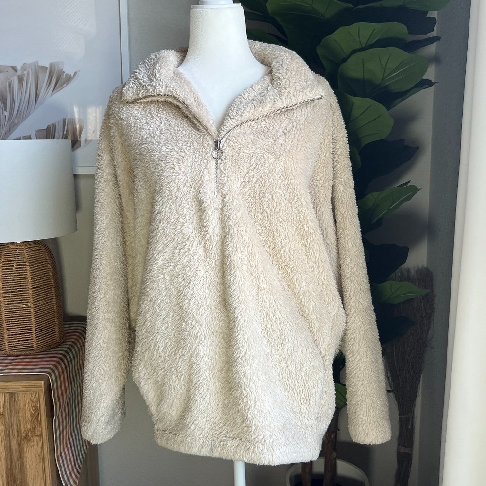 Cream Oversized Sherpa Quarter Zip
